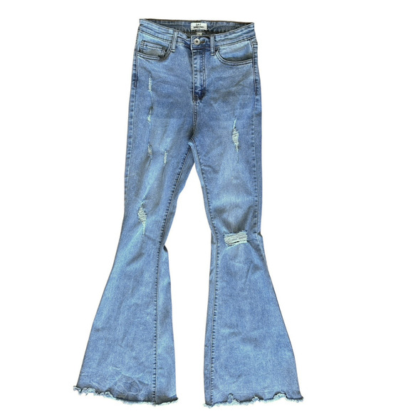 Skinny Fries Flare Jeans Womens Size 5 Hi Waist Distressed Retro 70s Grunge Boho - Picture 6 of 12